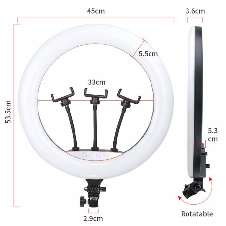 LED ринг лампа с трипод, 3 стойки за телефони и дистанционно Soft Ring Light, 45см