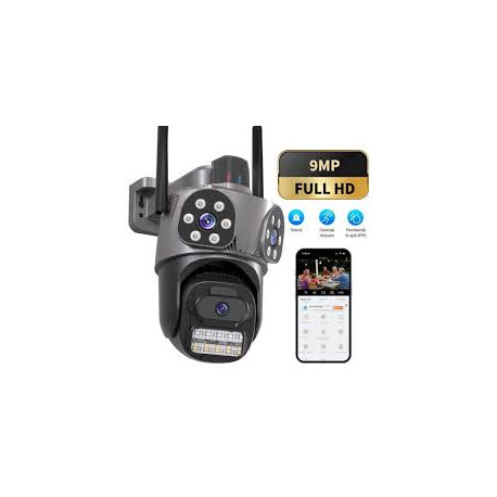Тройна външна WiFi камера 9MP с аларма, 24 диода, iCSee, 3008