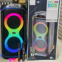 Brodu BTS-2368 Dual 8" – Караоке система / Bluetooth парти колона с два безжични микрофона, RGB светлини, TWS и USB
