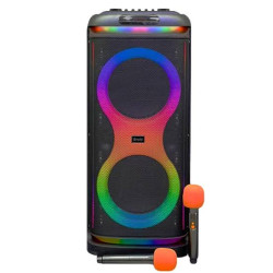 BTS-1995 200W – Преносим парти високоговорител с мощно звучене, цветно осветление, Bluetooth и 2 безжични микрофона